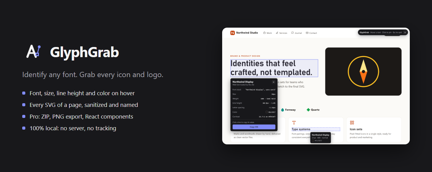 GlyphGrab: identify any font, grab every icon and logo of a page