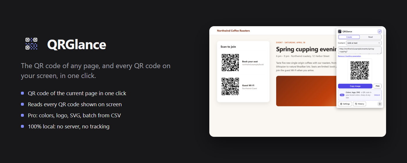 QRGlance: the QR code of any page, and every QR code on your screen, in one click
